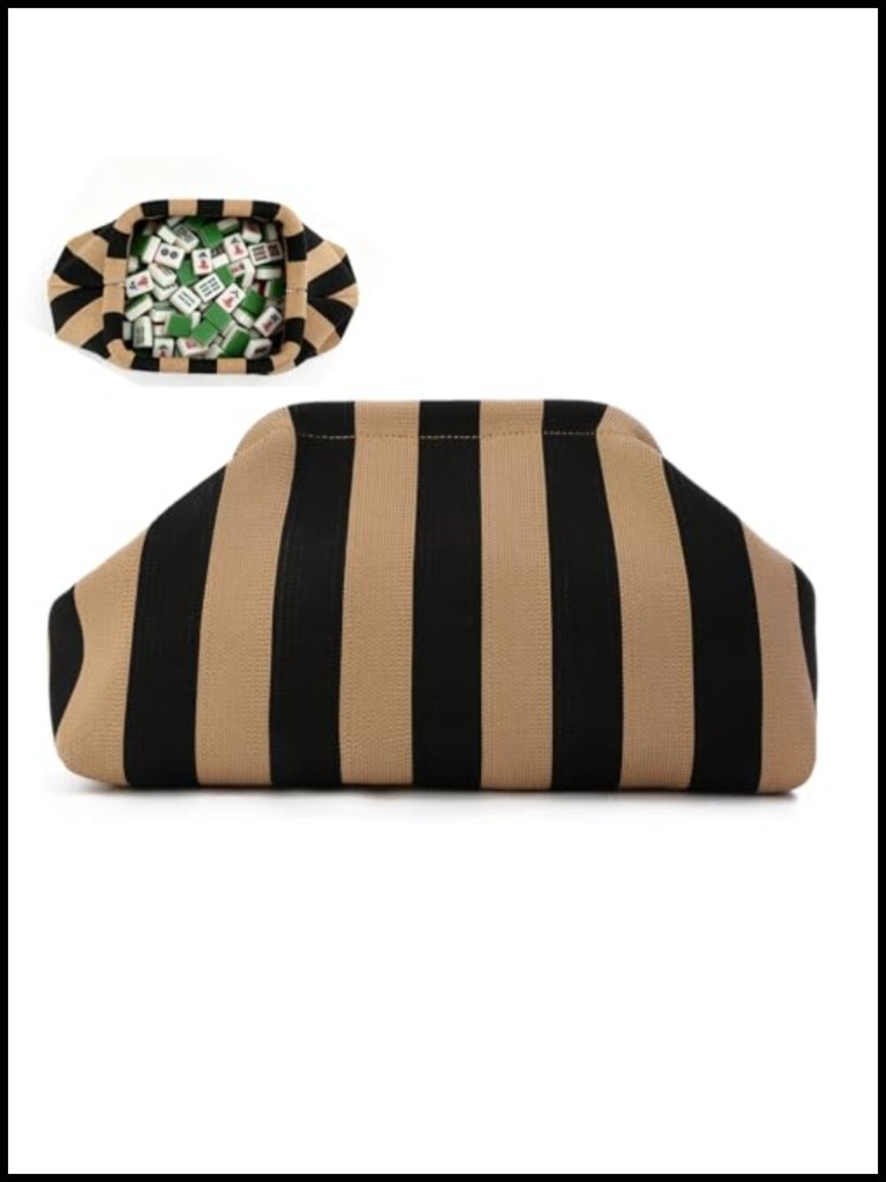 Woven Striped Dumpling Clutch with Kiss Lock